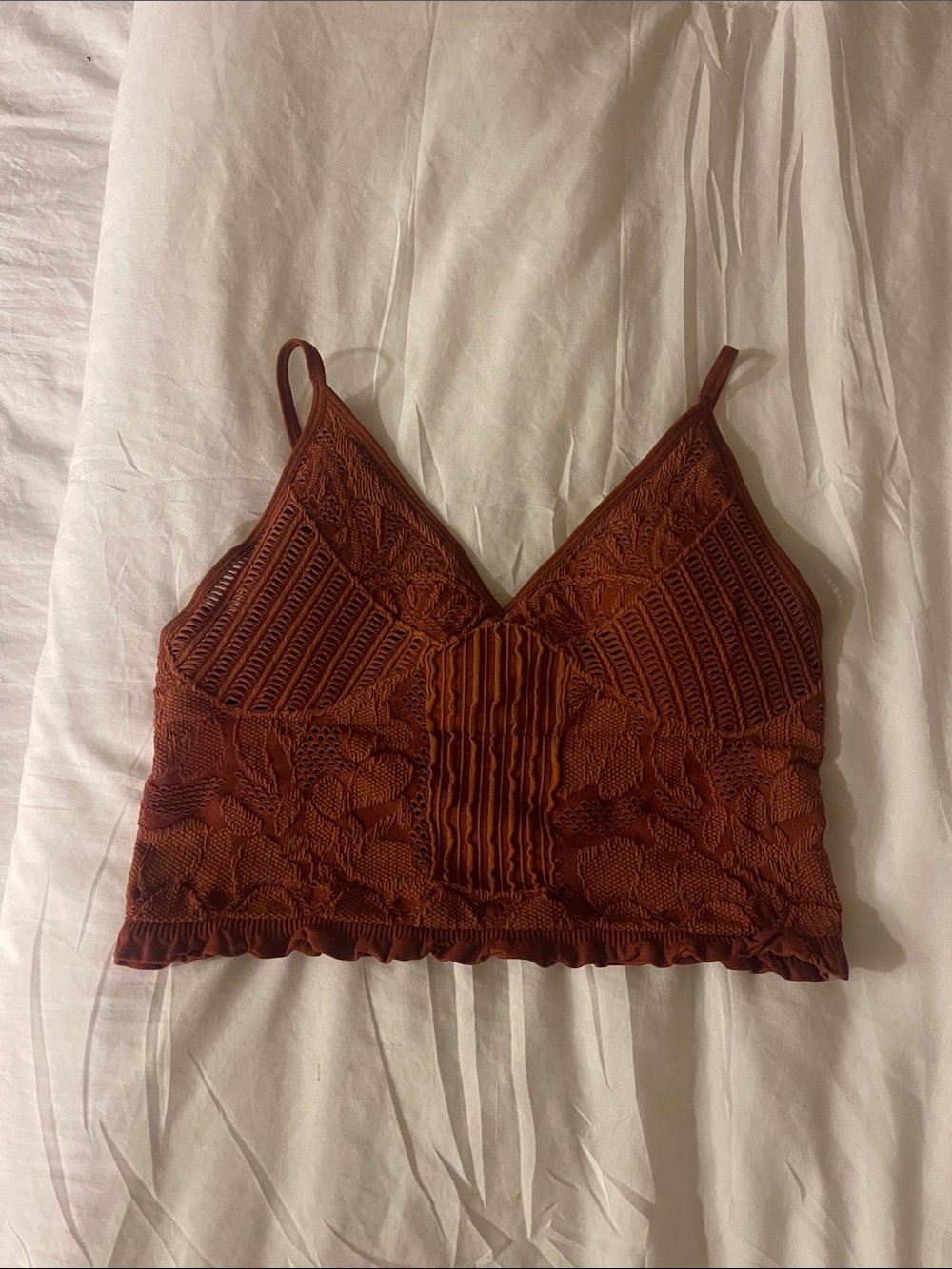 Rust Lace-Detail Cropped Cami Top